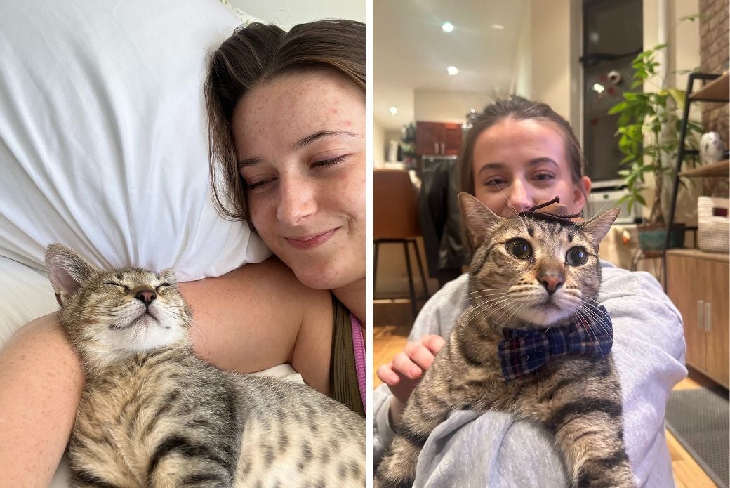 Adopter with her new cat