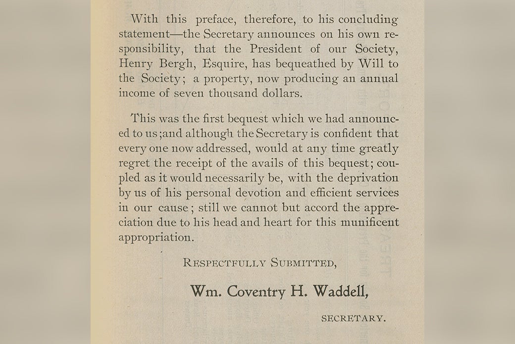 announcement that Henry Birth bequeathed a revenue producing property to the ASPCA via his will