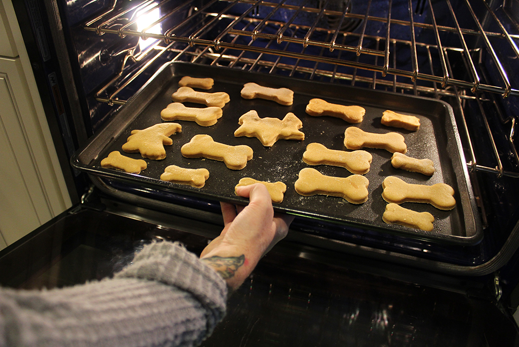 treats being put in the oven