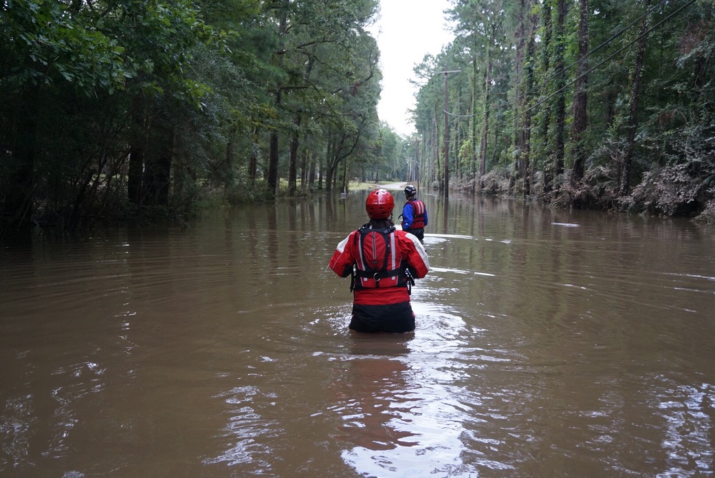 The ASPCA’s Disaster Response Team wades into the flood waters in Louisiana.