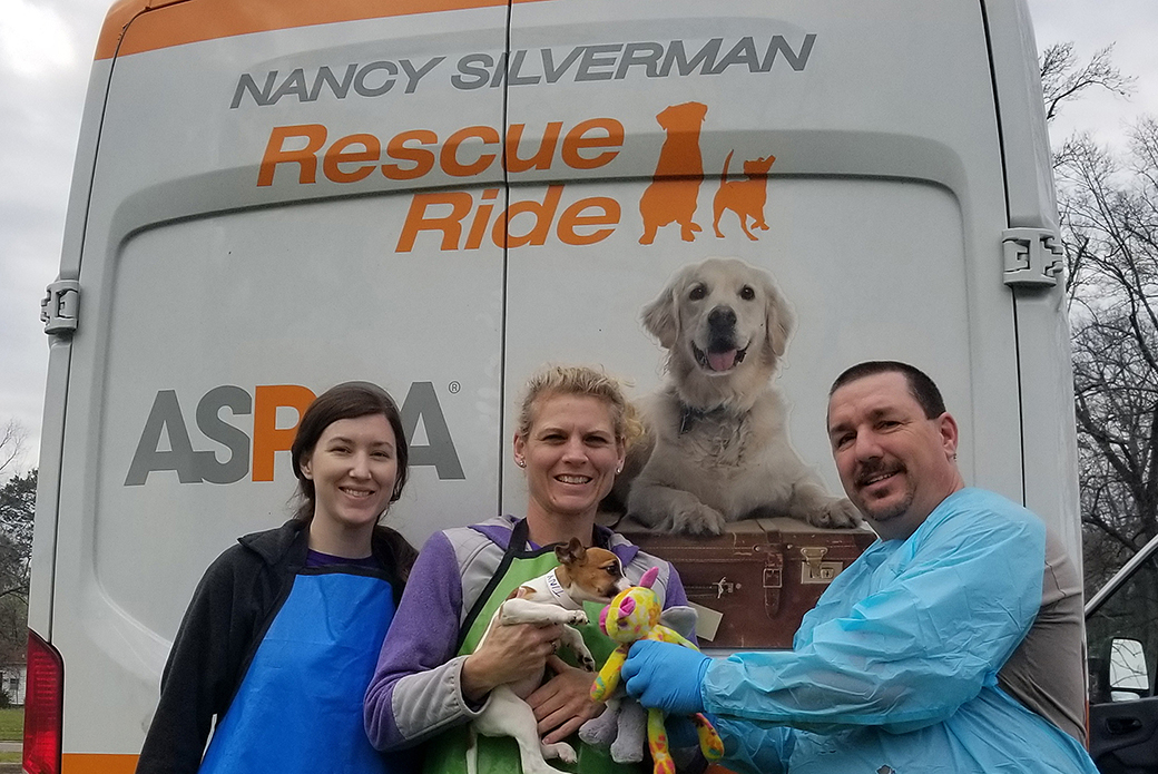 Tiny Tim with ASPCA rescue ride