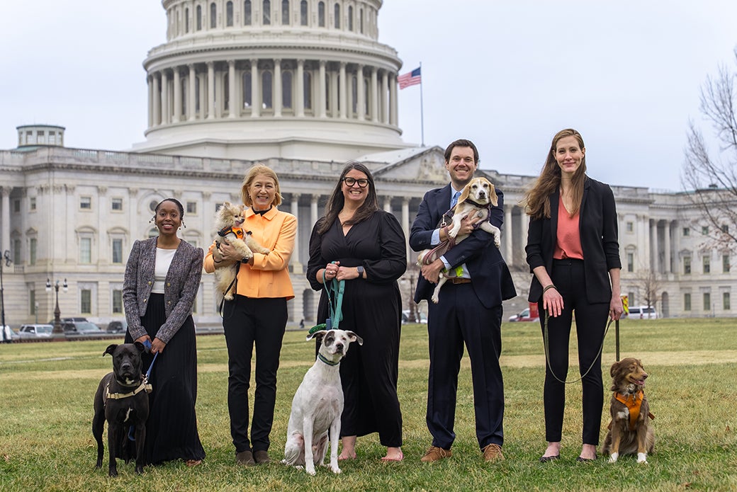ASPCA staff - with dogs - standing in front of the US Capitol