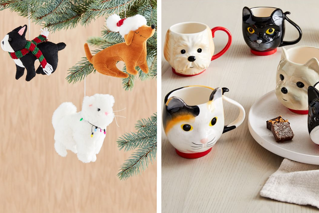 Holiday ornaments and mugs