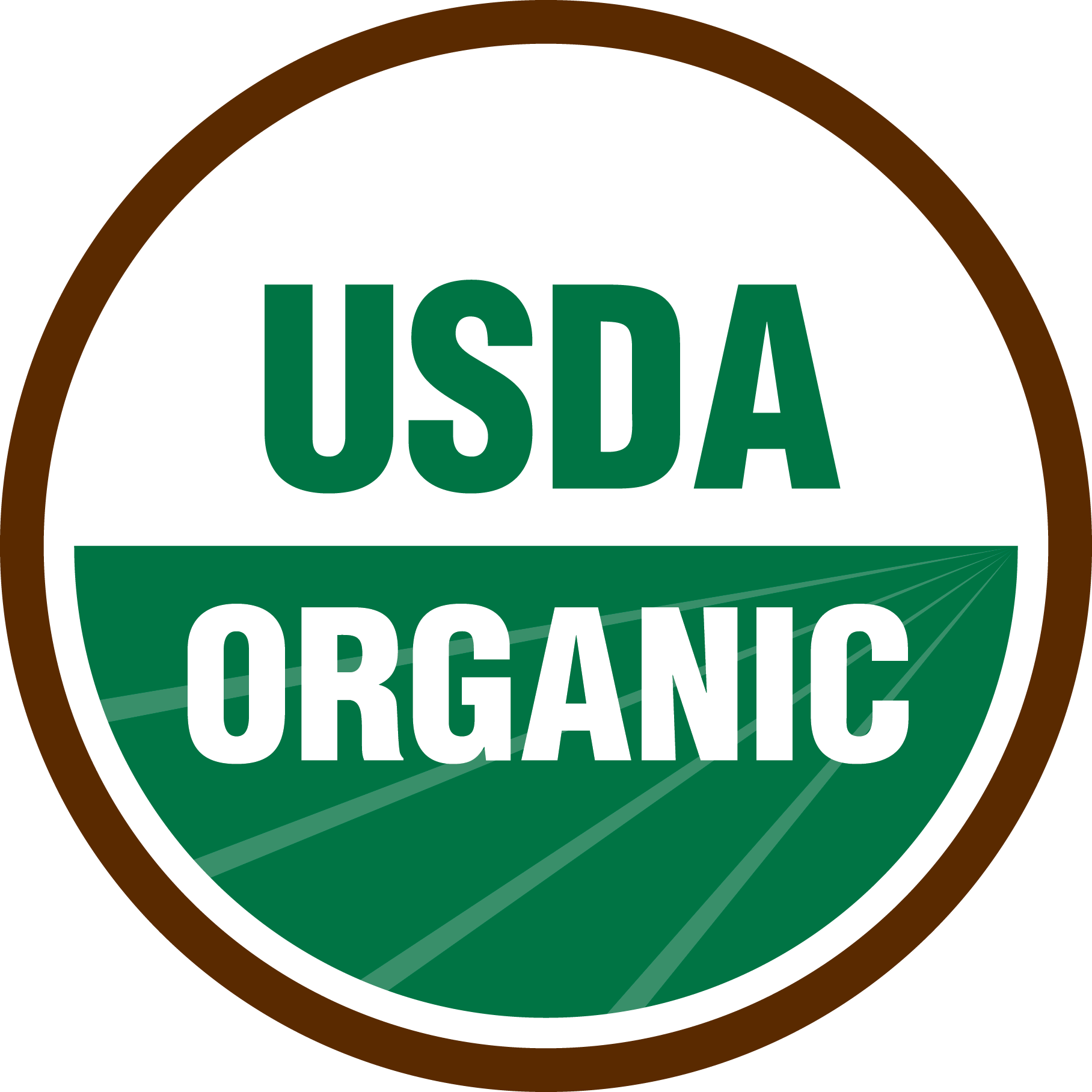 USDA organic logo - circle split in half with green bottom and name over it